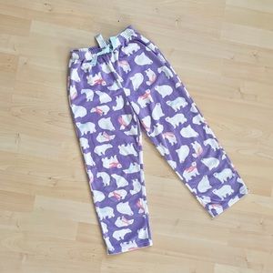 Purple Polar Bear Fuzzy Sleeping Pajama Pants PJs